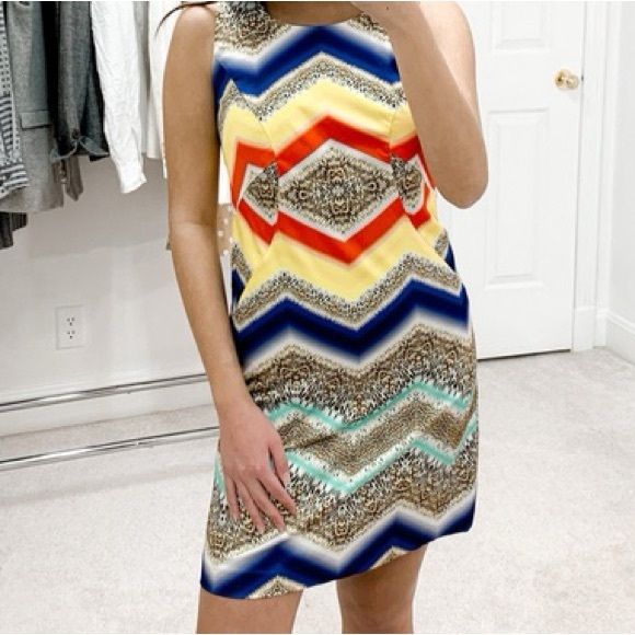 Milly Dresses & Skirts - Milly Sleeveless Multicolor Cheetah Chevron Lined Panel Shift Mini Dress